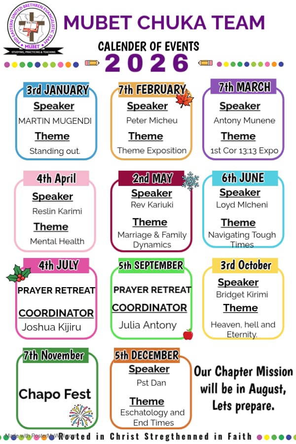 Chuka Team Calender of Events.