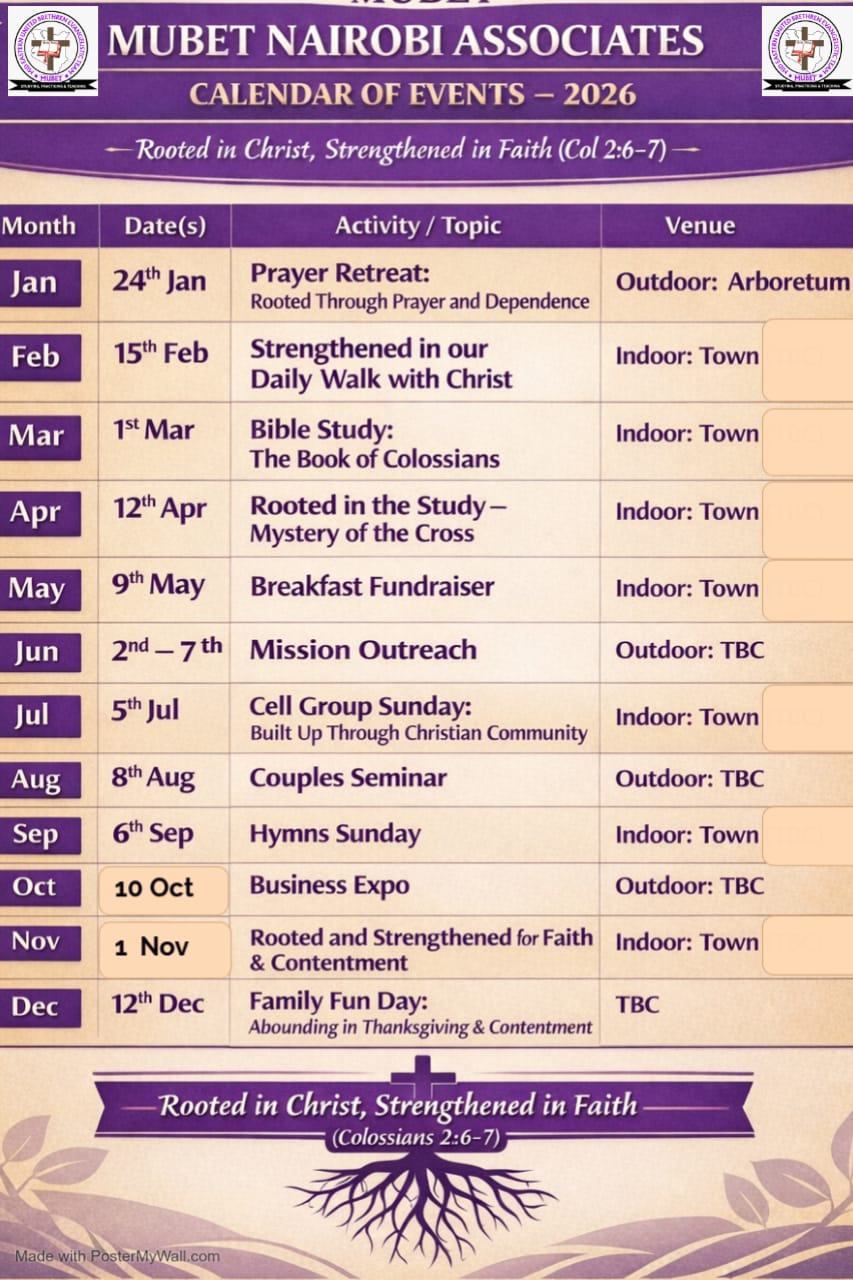 Nairobi Team calendar of Events 2026